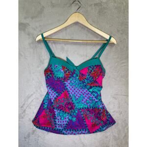 Just Beachin Swimsuit Bikini Tankini Swim Top Size 8 Green Floral Multi Swimwear